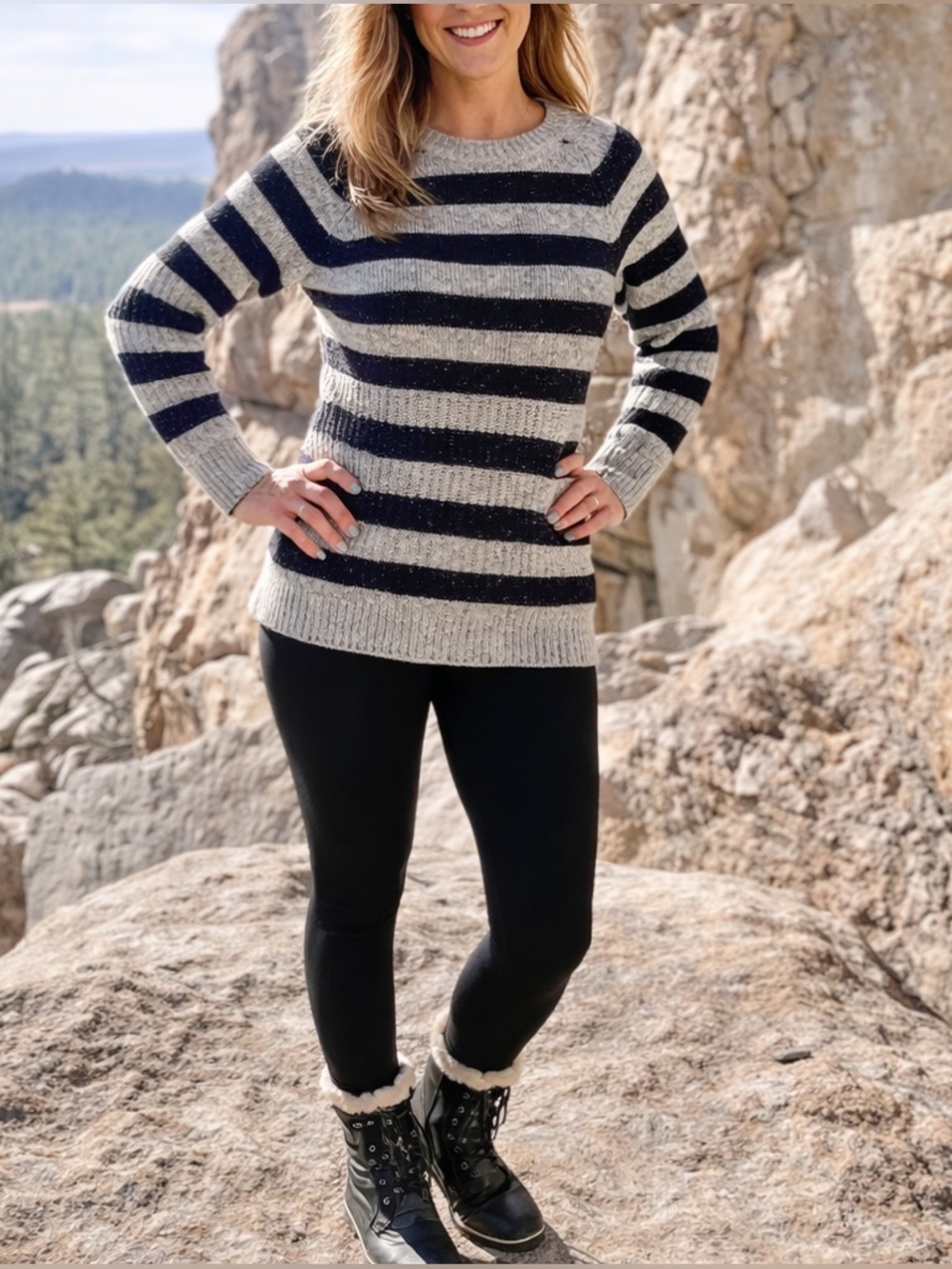 Wool-Blend Sweater High low black & gray stripped